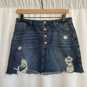 Forever 21 Womens Blue Jean Denim Distressed Mini Skirt Size 28 100% Cotton